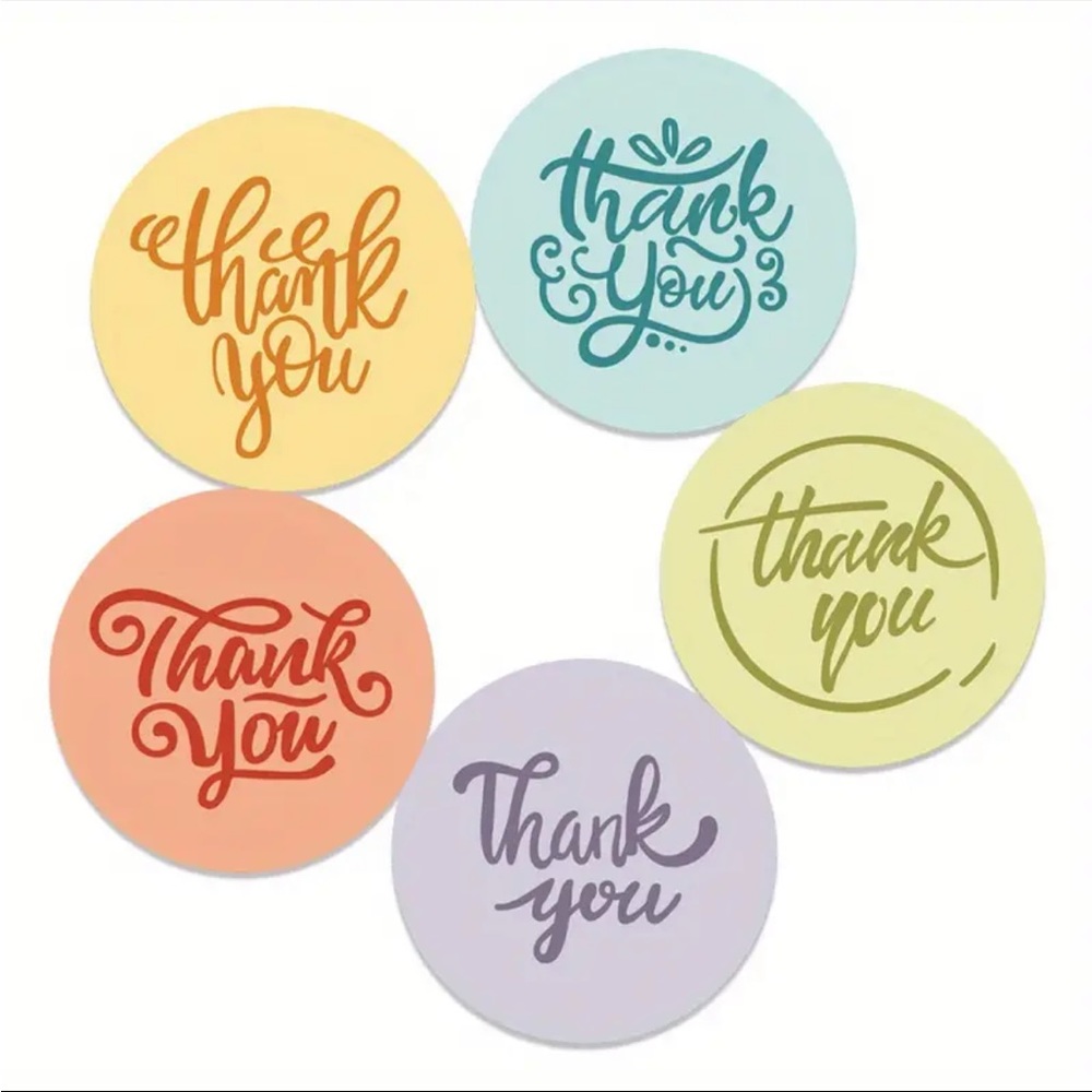 Roll of 500 Round Thank You Stickers Pastel Colors